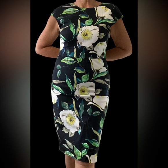 PS Fashion Dresses & Skirts - Y2K Floral Black Dress bodycon back zipper Size S/M EUC